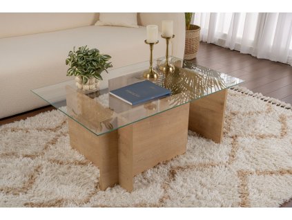 Presklený konferenčný stolík TORINO, dub medový