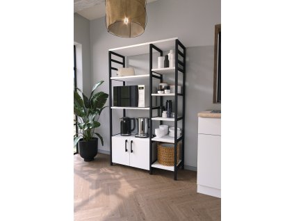 Kuchynský stojan 5-políc 2 dvierka RONSE, biela / čierna