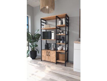 Kuchynský stojan 5-políc 2 dvierka RONSE, borovica/čierna