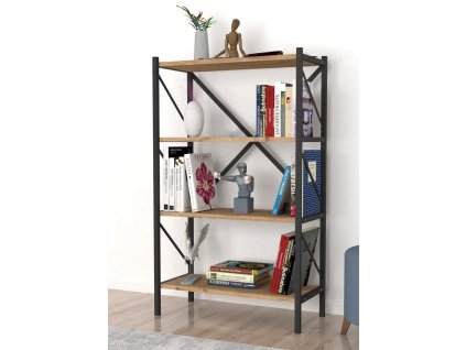 Policový regál TRIER 4, borovica/čierna