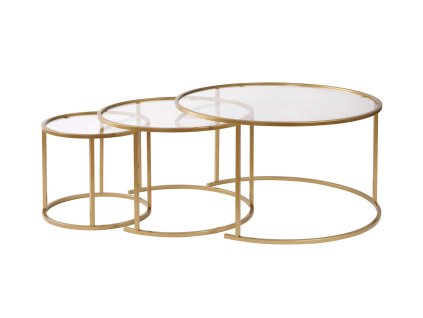 Sada troch konferenčných stolíkov 80/60/42 MIKE, zlatá / transparent