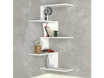 Rohový nástenný regál KANIS, biela