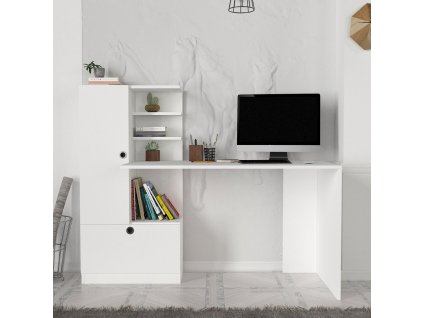 Pracovný stôl so skrinkou CARVAS, biela matná