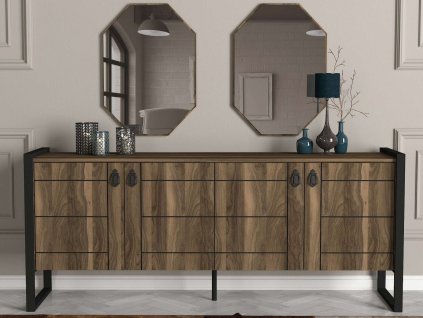 Široká komoda s nástenným zrkadlom LUST, orech