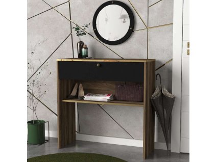 Konzolový stolík s nástenným zrkadlom LOUISE M, orech/čierna