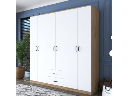 Šatníková skriňa so šuplíkom AREA, orech/biela