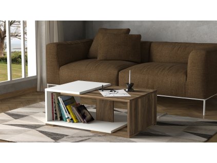 Konferenčný stolík MODERNO, biela / orech