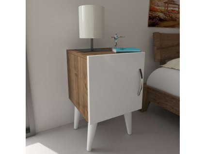 Úzky nočný stolík FELLINY 1D, biela/orech