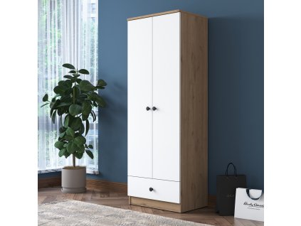 Dvojdverová šatníková skriňa HAT, biela/orech