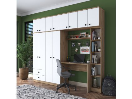 Písací stôl so šatníkovou skriňou MELON, orech/biela