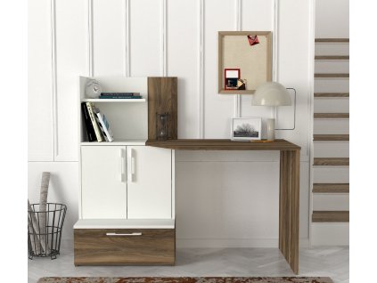 Písací stôl PADREN, biela / orech