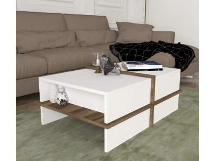 Konferenčný stolík PLEACE, biela / orech