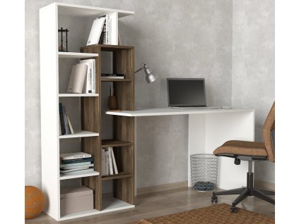 Pracovný stôl s regálom PREMIUM, biela / orech