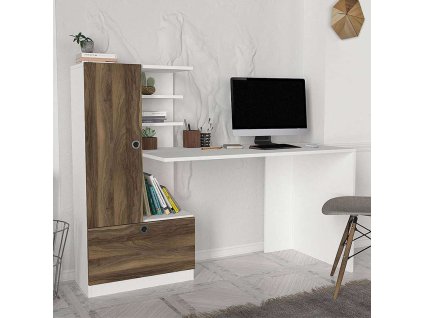 Písací stôl DOMINO, biela/orech
