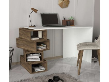 Písací stôl YENGA, biela/orech