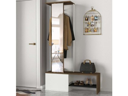 Predsieňová stena so zrkadlom GABRI, biela/orech