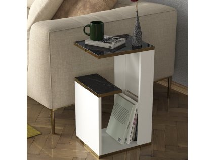 Príručný stolík DELUXE RAVENA, biela / mramor