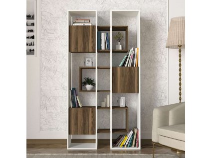 Policový regál LEONA, biela/orech