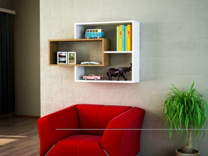 Nástenná polica SAMANTHA, biela / orech