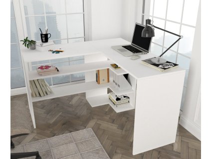 Rohový pracovný stôl STICH, biela matná
