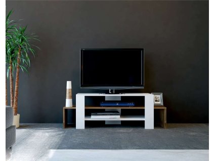 Úzky TV stolík OSOLE, biela/orech