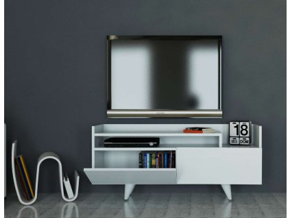 Úzky TV stolík TROJA, biela