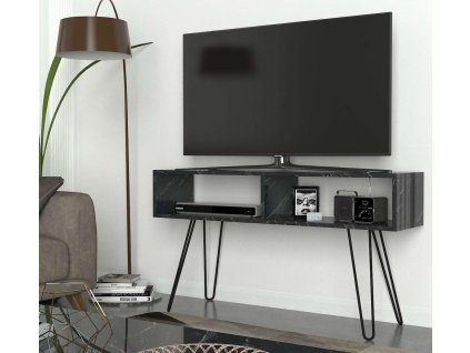 Úzky TV stolík ALINA, čierny mramor