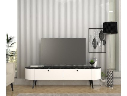 Televízny stolík EGYPT, biela/čierny mramor