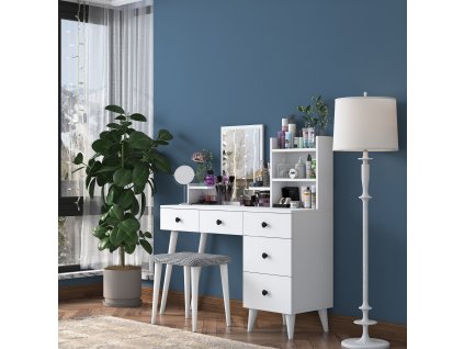 Toaletný stolík so zrkadlom FURY, biela