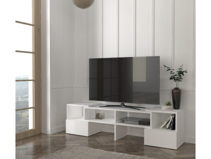 Rovný/rohový TV stolík DUOS, biely