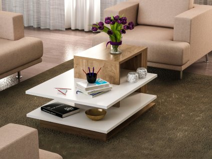 Dizajnový konferenčný stolík WILIAMS, biela / orech