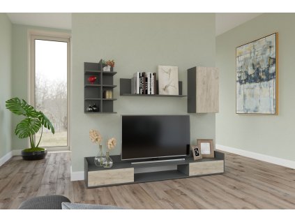Obývacia stena LOKIA, dub Craft sivý / antracit