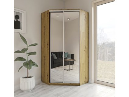 Rohová skriňa 110 CORZA, dub Artisan / silver