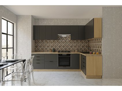 Moderná rohová kuchyňa 280 x 140 CRAF R2, grafit