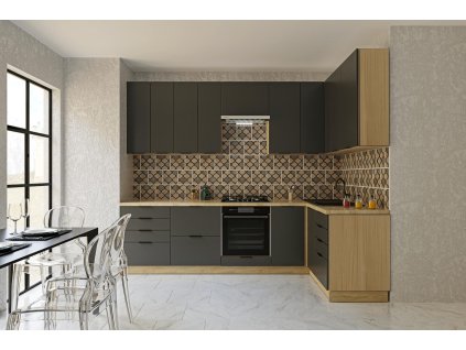 Moderná rohová kuchyňa 280 x 140 CRAF R2V, grafit