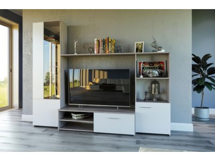 Obývacia stena HUGO, biela/dub kraft sivý