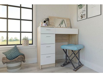 Toaletný & písací stolík GLAMOR, dub sonoma/biela