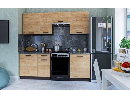 Kuchynská linka LEVANDER 220 , wenge/dub kraft zlatý
