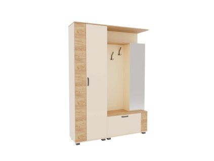 Predsieňová stena so zrkadlom MIRAI, Satin / Oak Artisan