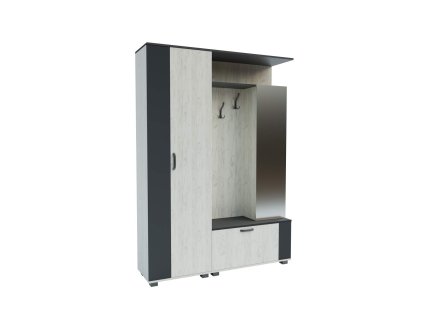 Predsieňová stena so zrkadlom MIRAI, White craft oak / Grafite grey