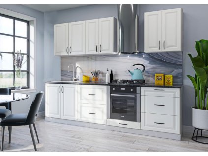 Štýlová kuchyňa 260 cm PREMIERE 2, biela/sivá