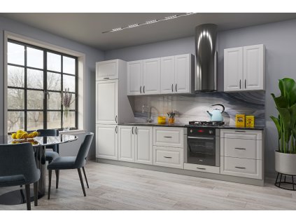 Štýlová kuchyňa 320 cm PREMIERE 2, biela soft/sivá