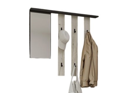 Vešiak so zrkadlom REMO II, craft biely / grafit
