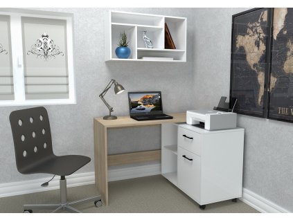 Pracovný stôl SALLY, dub/biela, pravé prevedenie