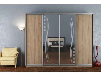 Šatníková skriňa so zrkadlom LASTELA 300, dub sonoma