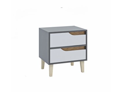 Nočný stolík 2S DOOWE, antracit/biela/dub Craft zlatý