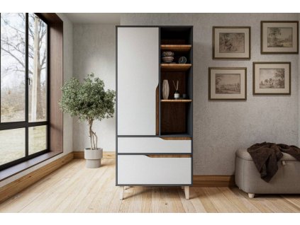 Policová skriňa NO1 DOOWE, antracit/biela/dub Craft zlatý