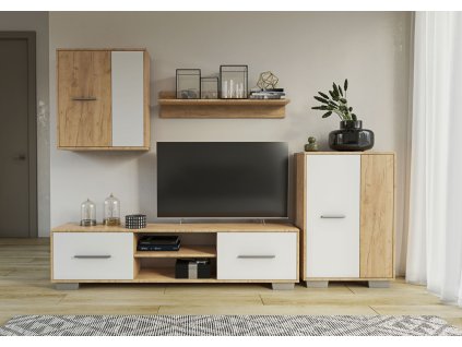 Obývacia zostava GAMORA, dub kraft zlatý/biela diamond