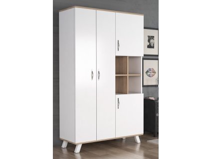 Štvordverová šatníková skriňa AURORA, biela/dub Sonoma