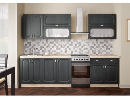 Vintage kuchynská linka 220 MADONNA, šedé drevo-dub sonoma